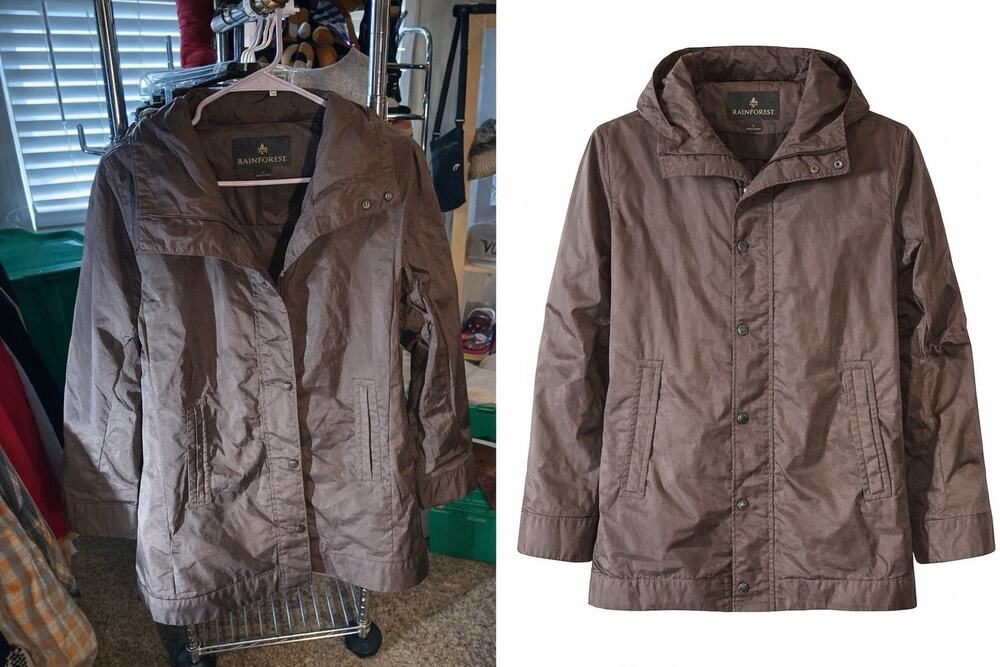 Rainforest Brown Button Mid-Length Jacket Women L Long Sleeve Lined